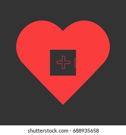 Medicine chest icon flat. Simple pictogram on heart background. Vector illustration symbol