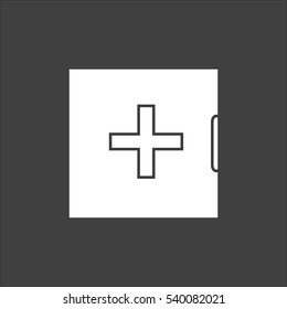 Medicine chest icon flat. Vector white illustration isolated on black background. Flat symbol