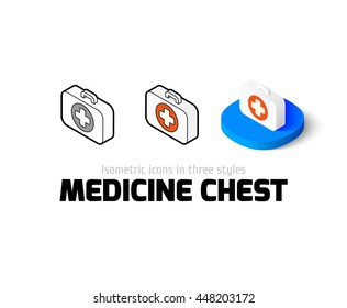 Medicine chest icon, vector symbol in flat, outline and isometric style