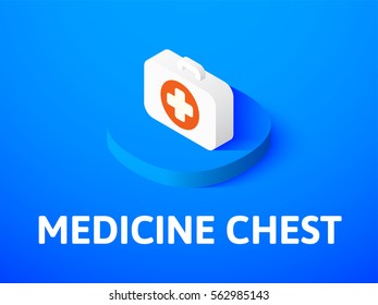 Medicine chest icon, vector symbol in flat isometric style isolated on color background