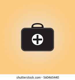 Medicine chest vector sign. First aid kit vector icon. Medical bag flat illustration. Medic box isolated image.  Medical help service button.