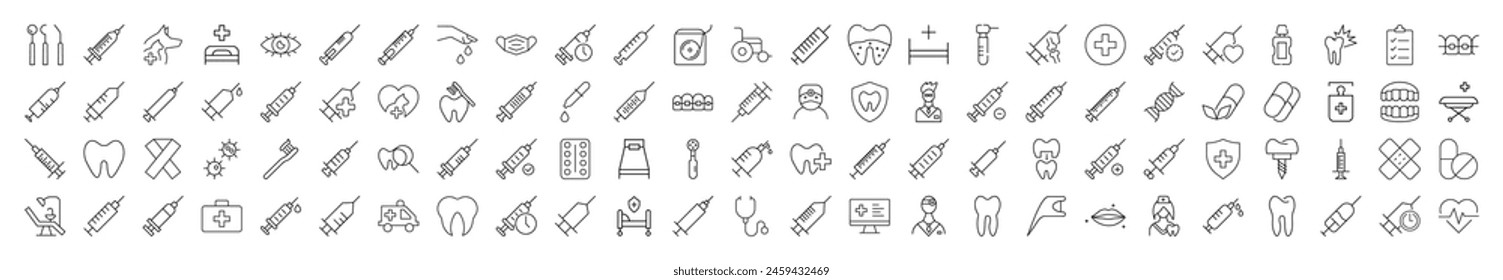 Medicine, Clinic, Doctor Minimalistic Line Icons. Illustrations for web sites, apps, design, banners and other purposes