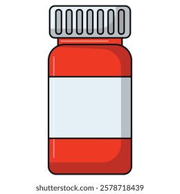 Medicine clip art, medicine bottle flat icon vector illustration, medication and medicaments treatment clip art, tablets and vitamins bottle clipart, medicine pills glass jar