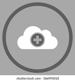 Medicine Cloud vector icon. Style is bicolor flat circled symbol, dark gray and white colors, rounded angles, silver background.