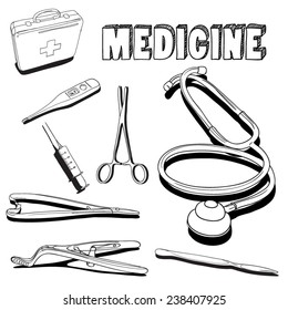 Medicine Collection, hand drawn. Vector Illustration.