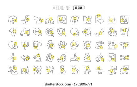 Medicine. Collection of perfectly thin icons for web design, app, and the most modern projects. The kit of signs for category Medicine.