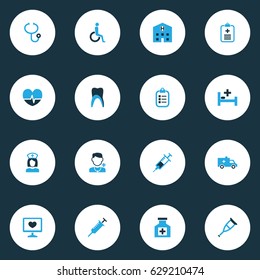 Medicine Colorful Icons Set. Collection Of Pulse, Clipboard, Medical Data And Other Elements. Also Includes Symbols Such As Doctor, Aid, Medic.