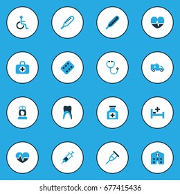 Medicine Colorful Icons Set. Collection Of Care, Thermometer , Handicapped Elements. Also Includes Symbols Such As Servant, Heart, Disabled.