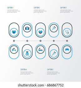 Medicine Colorful Icons Set. Collection Of Heartbeat, Spike, Cure And Other Elements. Also Includes Symbols Such As Case, Bed, Remedy.