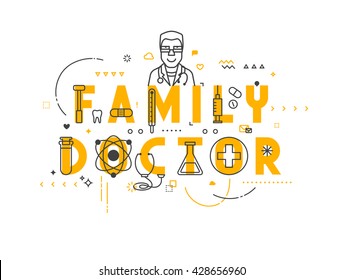 Medicine Concept Family Doctor. Creative Design Elements For Websites, Mobile Apps And Printed Materials. 