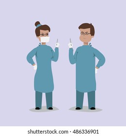 Medicine concept in flat style with 2 surgeon