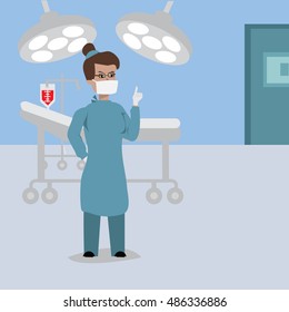 Medicine concept in flat style with doctor surgeon on hospital background 