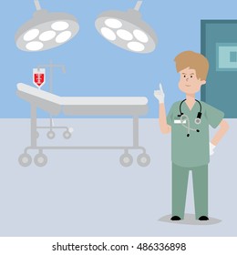 Medicine concept in flat style with doctor surgeon on hospital background