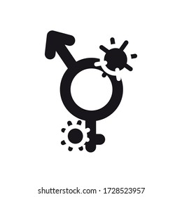 medicine concept, infected gender symbols icon over white background, silhouette style, vector illustration