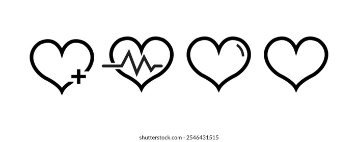 Medicine concept. Medical health care. Heart icon in linear design isolated vector signs. Love passion concept. Romantic design. Heart shape