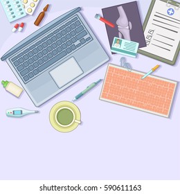 Medicine concept workstation. Cartoon illustration of medicine vector concept for web