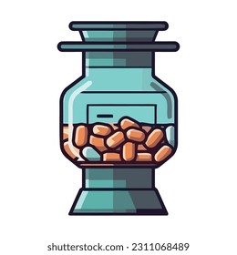 Medicine container with pills icon isolated