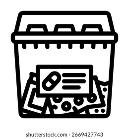 medicine containers garbage line icon vector. medicine containers garbage sign. isolated contour symbol black illustration