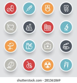 Medicine contour icons with color buttons.