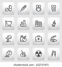 Medicine contour icons on gray background.