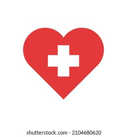 Medicine cross symbol. Switzerland flag symbol. White cross on a red background. Vector illustration