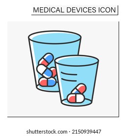  Medicine Cup Color Icon. Cup With Daily Pills. Treatment. Medical Devices Concept. Isolated Vector Illustration