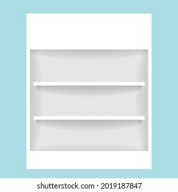 Medicine Cupboard, Plank Shelf For Mock-up Display, Countertop White Color, Modern Shelf For Display Show On Space Wall Room, Vector