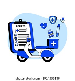 medicine delivery icon concept vector illustration. medication delivery. online pharmacy. can use for homepage, mobile apps, web banner. character cartoon Illustration flat style.