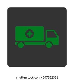 Medicine Delivery vector icon. Style is flat rounded square button, green and gray colors, white background.