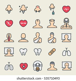 Medicine Disease Symptom Minimal Color Flat Line Stroke Icon Pictogram Symbol Illustration