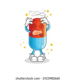 medicine dizzy head mascot. cartoon vector