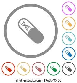 Medicine with dna molecule flat color icons in round outlines on white background