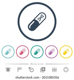 Medicine with dna molecule flat color icons in round outlines. 6 bonus icons included.