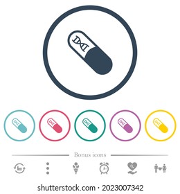 Medicine with dna molecule flat color icons in round outlines. 6 bonus icons included.