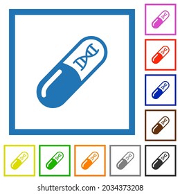 Medicine with dna molecule flat color icons in square frames on white background