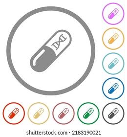 Medicine with dna molecule flat color icons in round outlines on white background