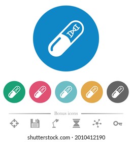Medicine with dna molecule flat white icons on round color backgrounds. 6 bonus icons included.