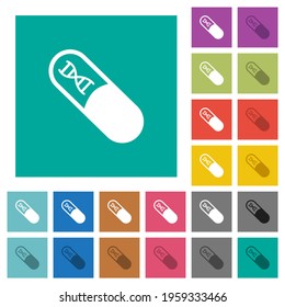 Medicine with dna molecule multi colored flat icons on plain square backgrounds. Included white and darker icon variations for hover or active effects.