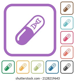 Medicine with dna molecule simple icons in color rounded square frames on white background