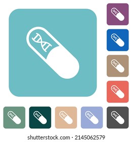 Medicine with dna molecule white flat icons on color rounded square backgrounds