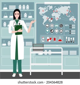Medicine doctor working at hospital with Medical, health and healthcare icons and data elements, infographic 