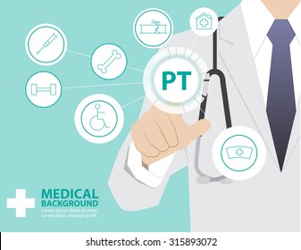 Medicine Doctor  Working With Modern Virtual Technology, Hand Touching Interface As Medical Concept,PHYSICAL THERAPY ,PT