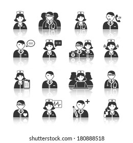 Medicine doctors and nurses icons set for emergency healthcare and hospital isolated vector illustration