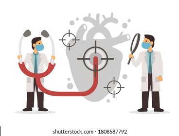 Medicine doctors targeting the red heart shape with medical network connection modern virtual screen Concept of medical technology network. Vector illustration.