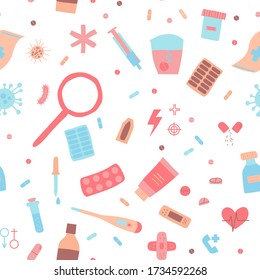 Doodle de medicina. Patrón sin fisuras del vector dibujado a mano