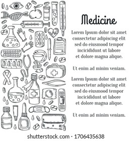 Medicine doodle icons pills equipment issue template