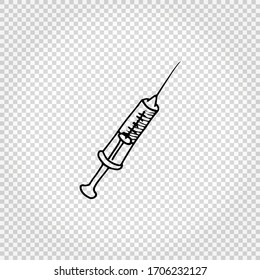 Medicine doodle objects. Simple hand drawn medical syringe. Vector illustration.

