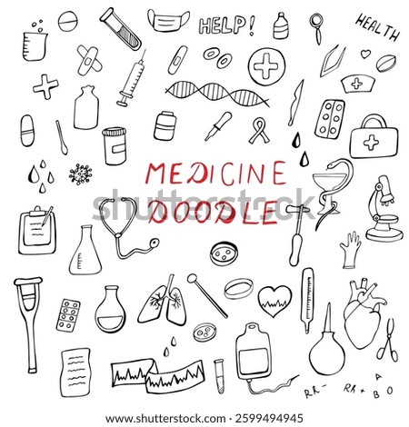 medicine doodle, vector hand drawn set