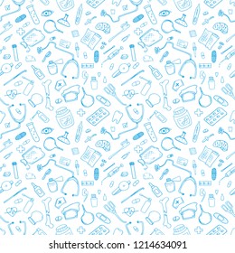 medicine, doodles. Seamless pattern.