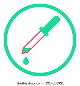 Medicine dropper vector icon in a round frame isolated on a white background